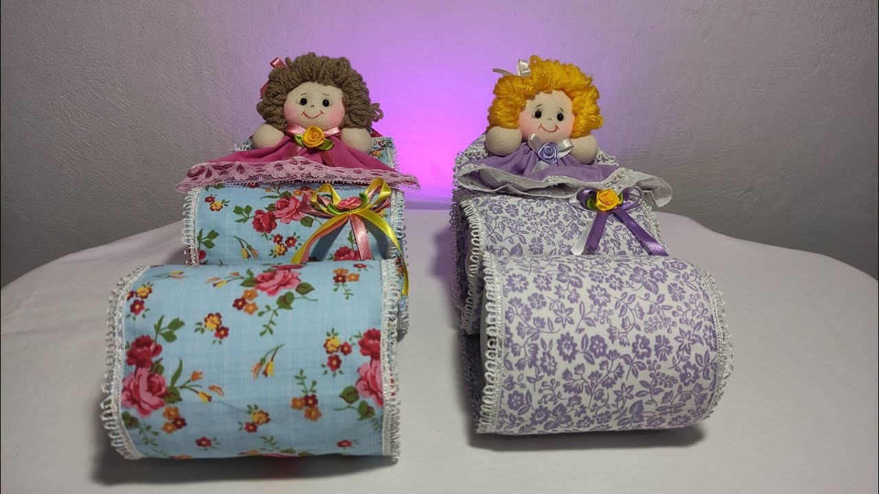 Como fazer bonequinha de fuxico porta papel higiênico, fácil e linda