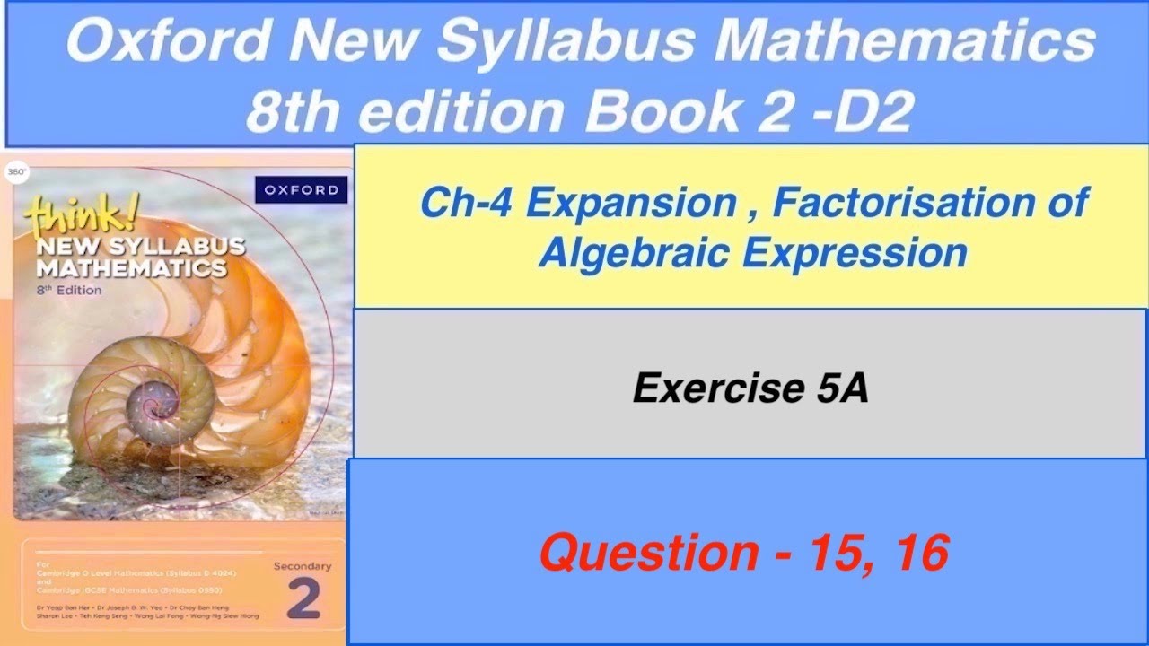 Exercise 5A Question-15, 16 Oxford New Syllabus Mathematics 8th edition Book 2| EX- 5A D2 solution