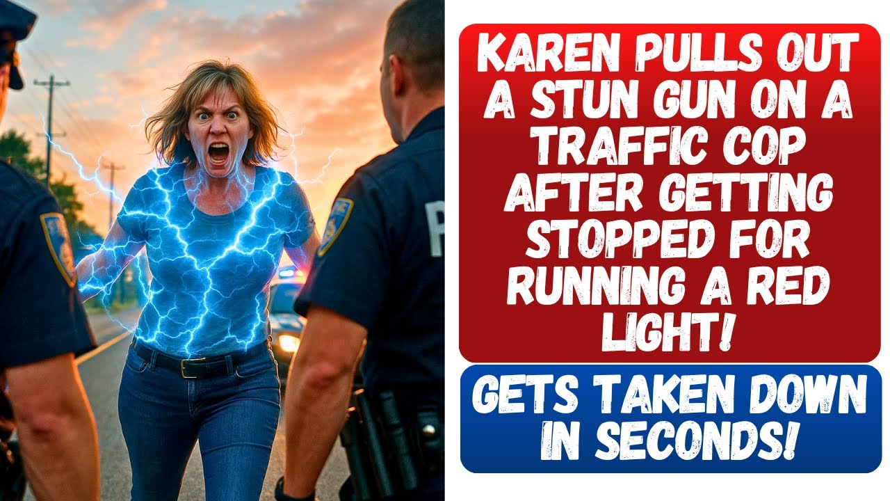 KAREN PULLS OUT A STUN GUN ON A TRAFFIC COP AFTER GETTING STOPPED FOR RUNNING A RED LIGHT!