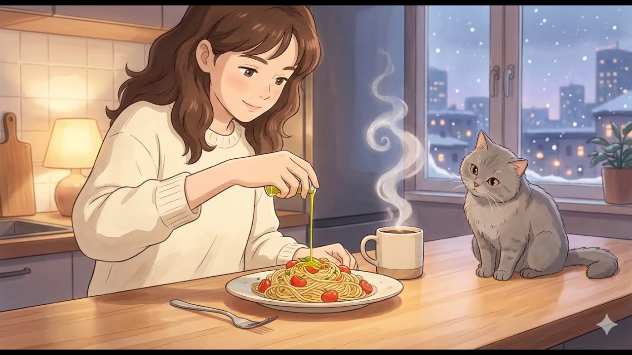 Cozy Winter Evening routines | Living alone diaries | Spaghetti aglio olio #ghibliinspired #ghibli
