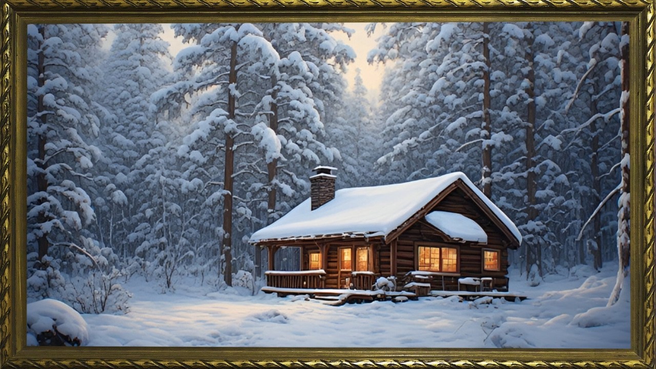 Arte para TV | Cabaña en el bosque nevado ❄️🏡 | Cuadro enmarcado (Loop)
