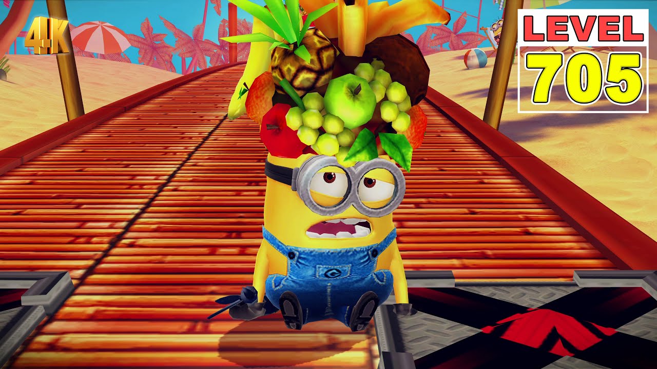 Minion Rush LEVEL 705- Vacationer Minion slide under obstacles 80 times at Minion Beach| PC 4K 60FPS