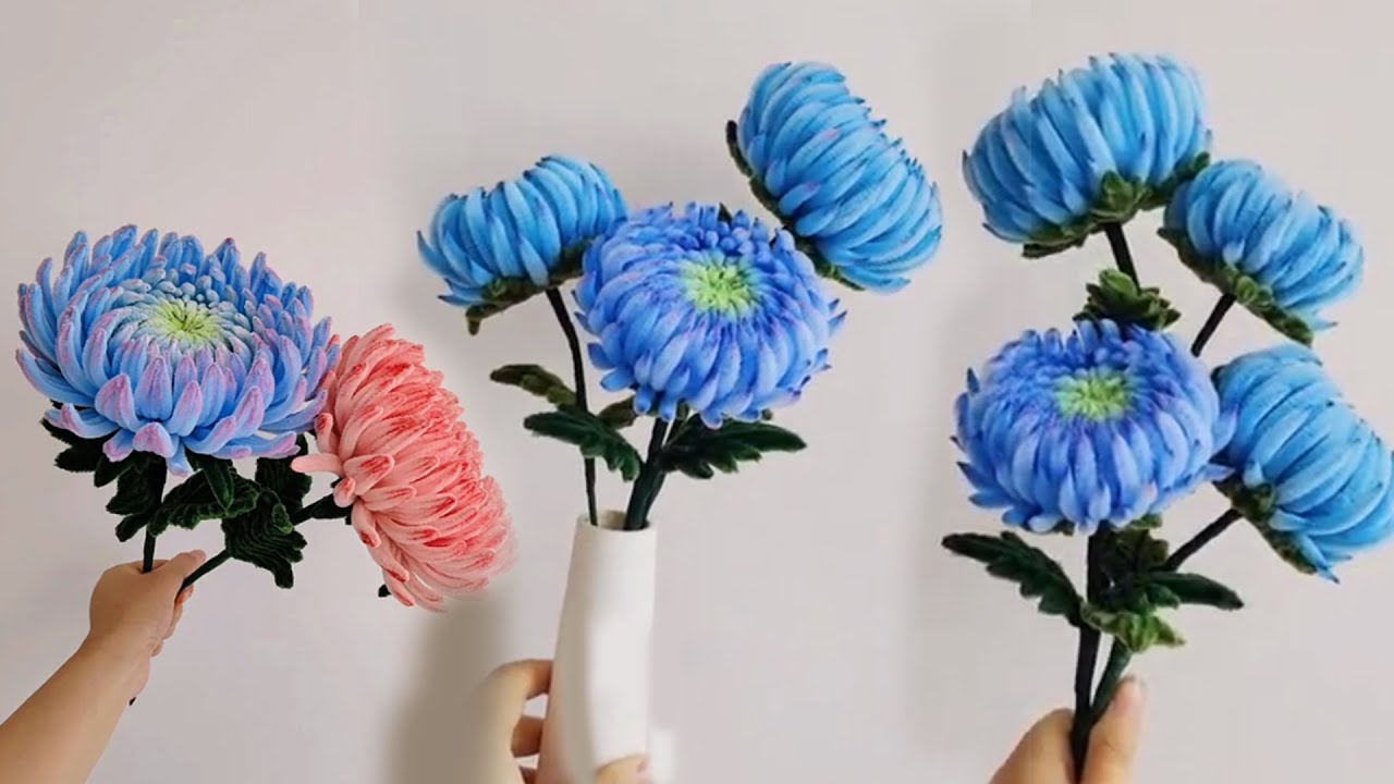 DIY Beautiful Flower: How To Make Peony Chrysanthemum Pipe Cleaner Flower - DIY Chenille Wire Flower