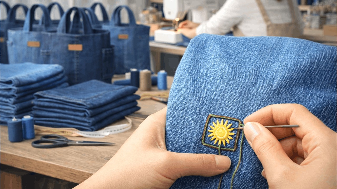 🧵 Small Flower Embroidery to Fix Torn Jeans in 10 Minutes | Simple and Beautiful ✨