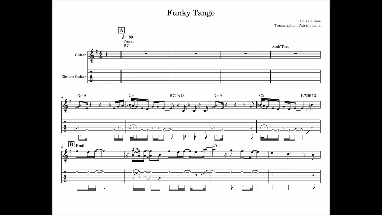 Luis Salinas -  Funky Tango (guitar transcription and tab)