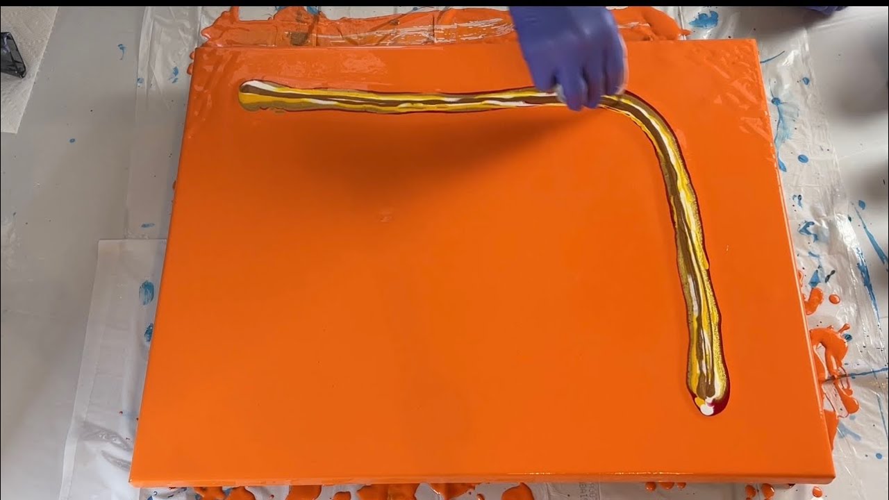 #46 Bronze, Gold, and Orange Dutch Pour - Acrylic Pouring - Fluid Art