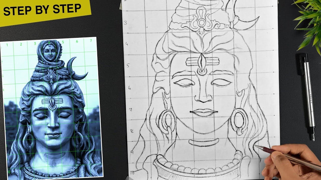 How to draw lord shiva,  Mahashivratri drawing,  Shiva drawing outline, Shiva drawing step by step