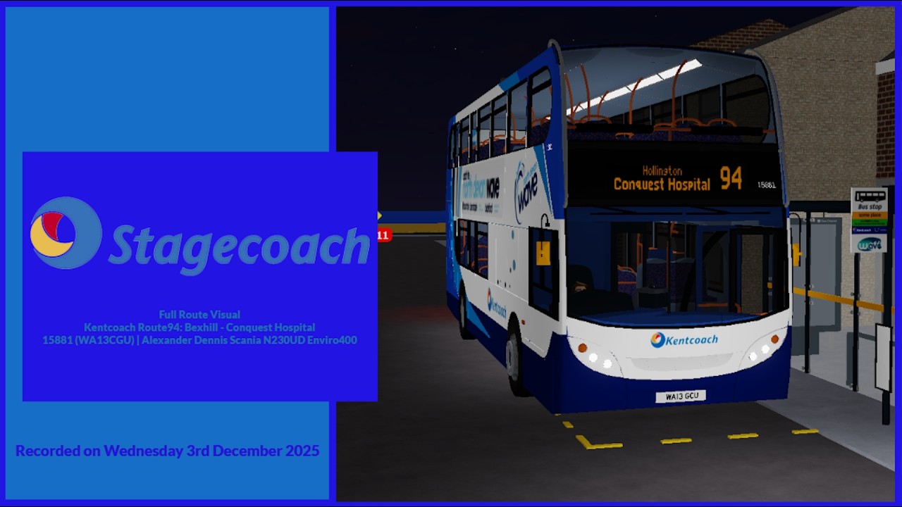 Full Route Visual | Kentcoach Route 94: Bexhill - Conquest Hospital | 15881 (WA13CGU)
