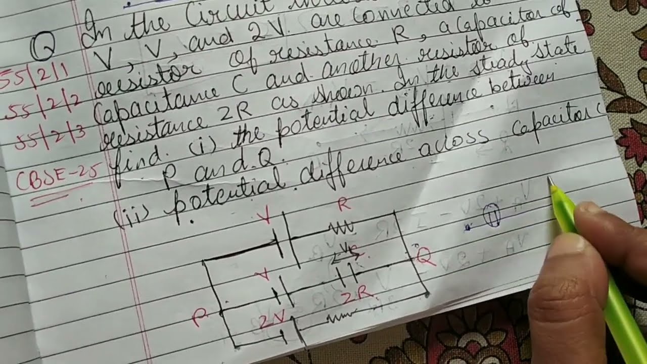 In the circuit three ideal cells of emf V and V and 2V are connected to a resistor of resistance R