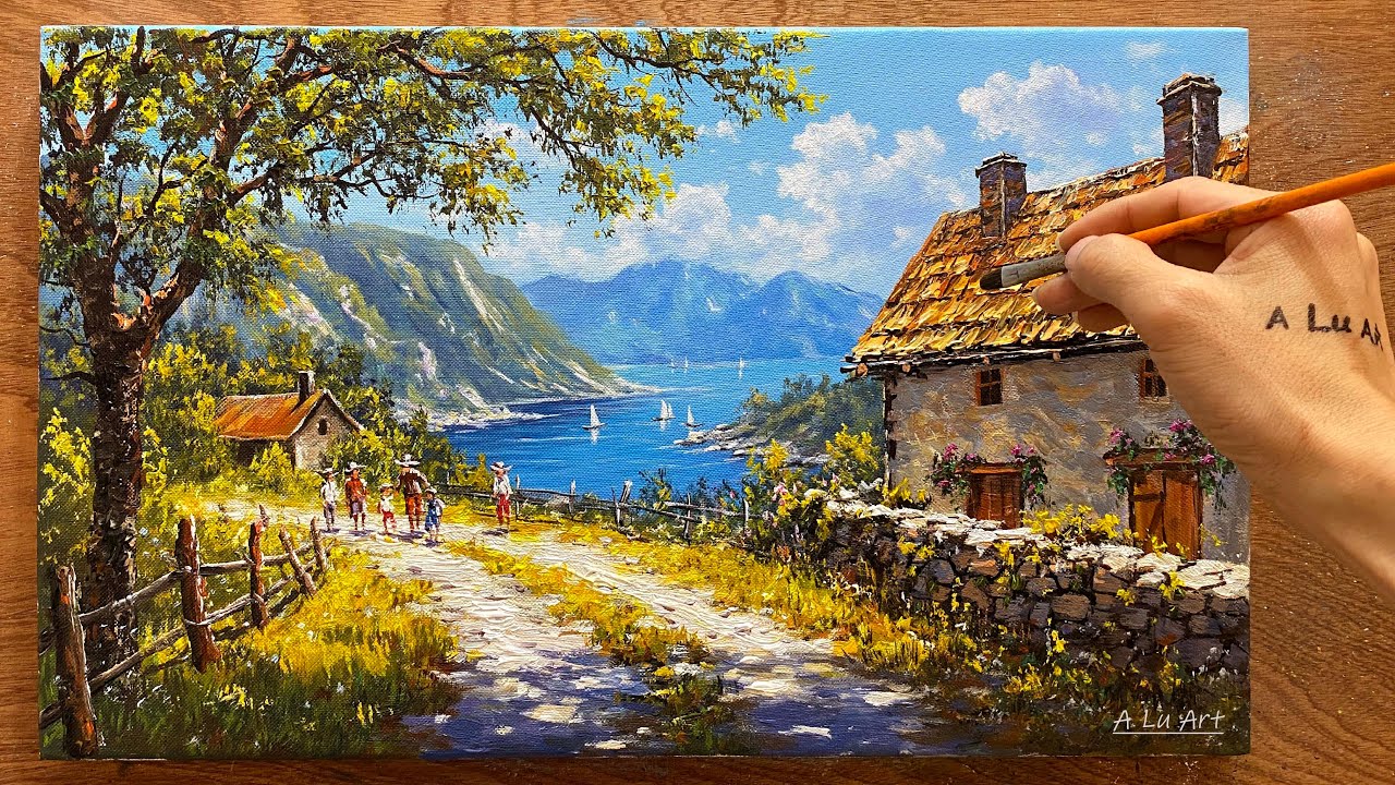 How to draw landscape painting /#84/ Coastal landscape painting / Acrylic painting / A Lu Art