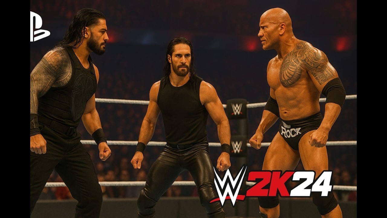 "WWE 2K24: Roman Reigns vs Seth Rollins vs The Rock - Epic Triple Threat Shutdown