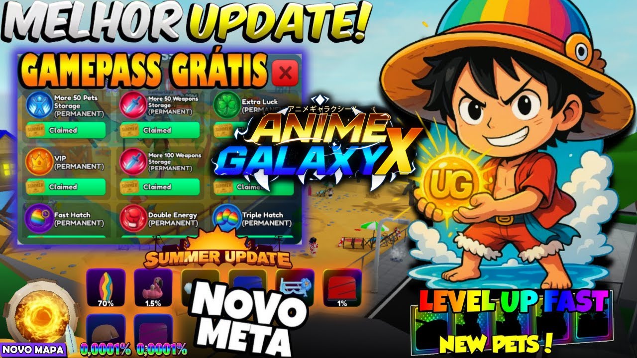 COMO CONSEGUIR FULL GAMEPASS 100% F2P! NOVOS ACC PETS META! UPDATE 2 VERAO ANIME GALAXY X 🚨 #roblox