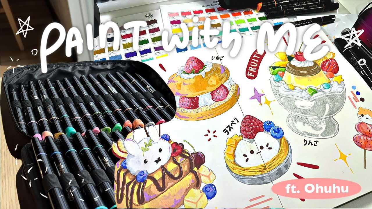 cafe art session, 90 Dual Nib Acrylic Markers from Ohuhu | paint with me + learning from my mistake!