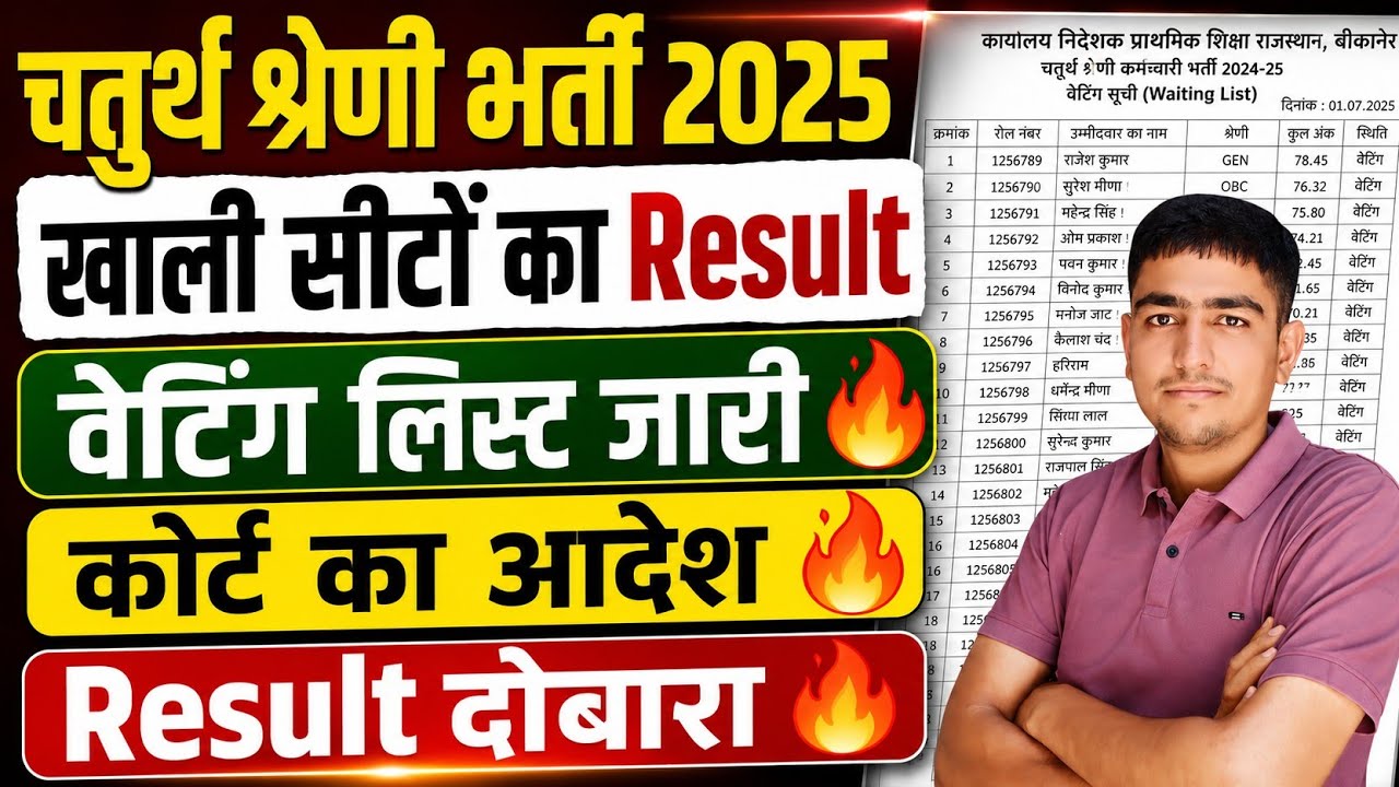 चतुर्थ श्रेणी 2025 🛑 Result दोबारा 🛑 खाली सीटों का Result 🛑 Chaturth Shreni Wating List Update 