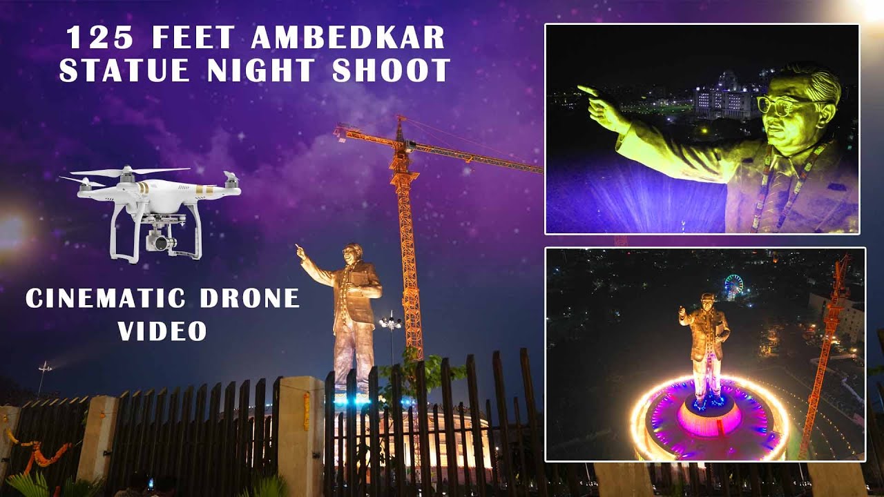 World&rsquo;s Tallest 125 Feet Dr B R Ambedkar Statue Laser Light Show cinematic Drone Visuals night shoot