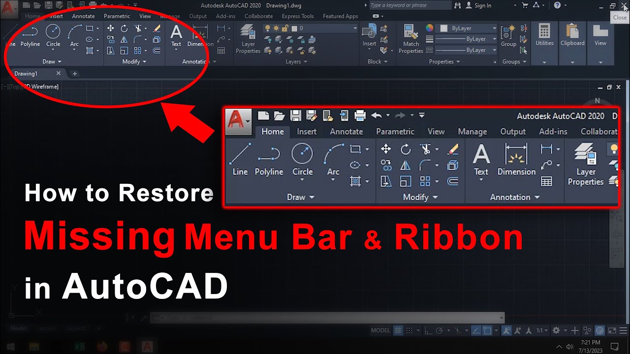 Отсутствует строка меню или панель инструментов AutoCAD