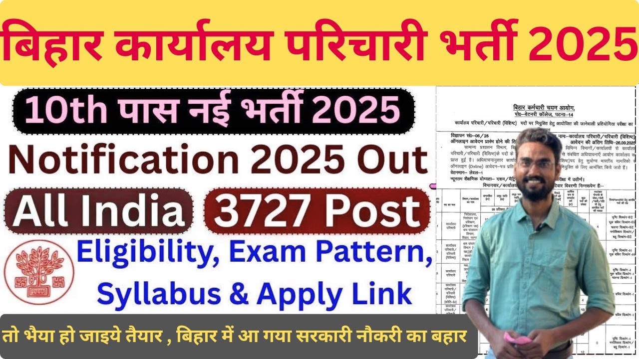 Bihar Office Attendant Vacancy 2025 | Eligibility, Age Limit & How to Apply|कार्यालय परिचारी भर्ती