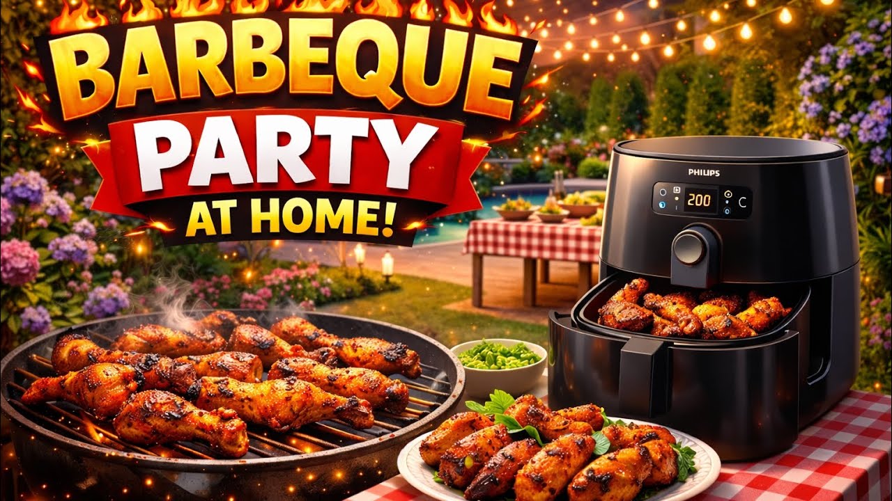 घर पर Barbeque Party 🔥 | Air Fryer Chicken BBQ 🍗 | Family BBQ Night