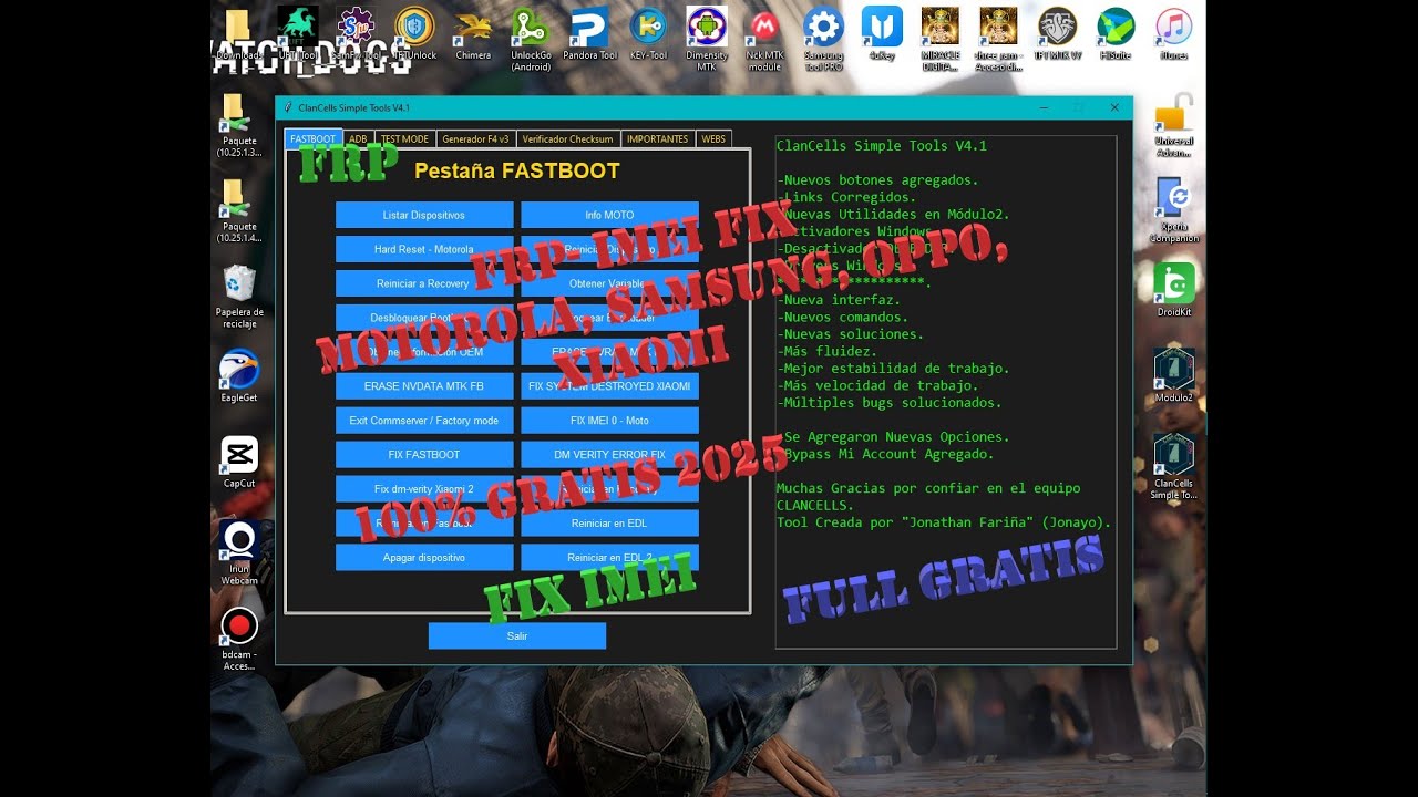 GRATIS - FRP e IMEI REPAIR en MOTOROLA SAMSUNG, XIAOMI, OPPO ClanCells Simple Tools V4.1 2025