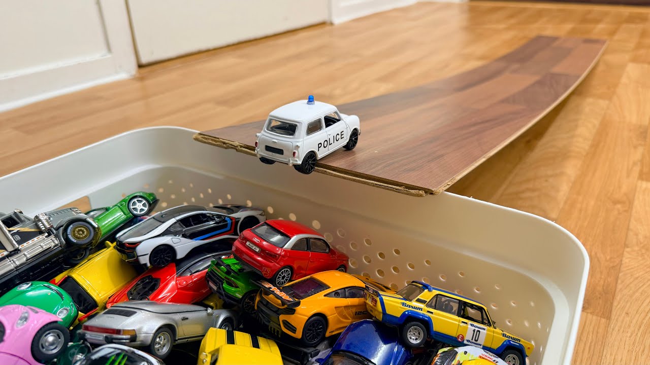 Toy Cars Moving Up The Slope Into The Box - Video For Kids