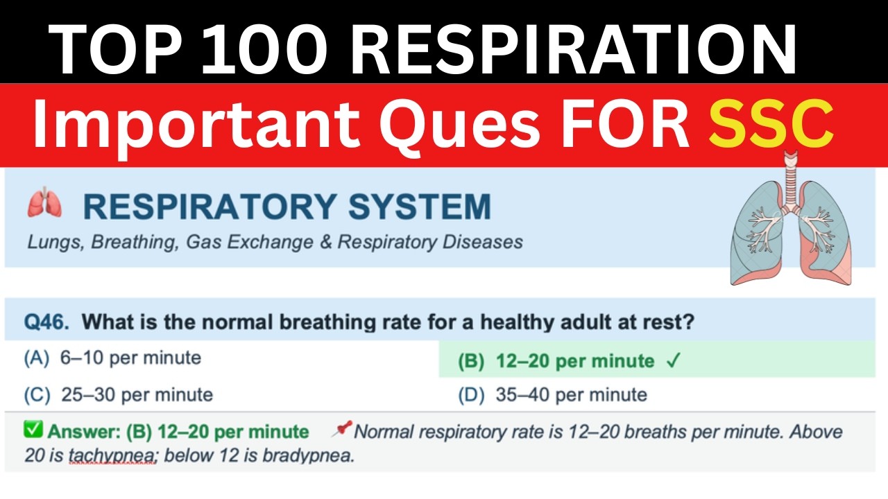 Top 50 Respiratory System MCQs with Answers | SSC GK