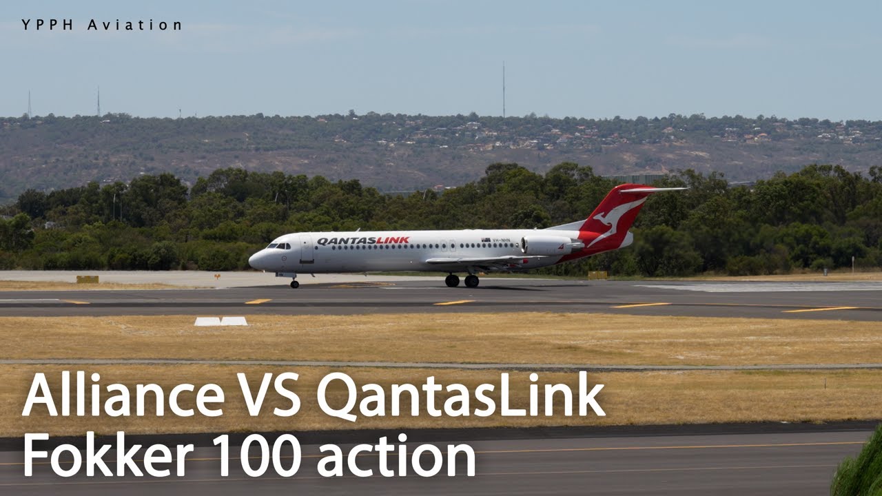 Fokker 100 takeoffs at Perth Airport - Alliance and QantasLink.