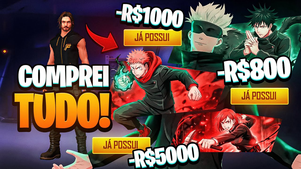 GEMANDO A CONTA LVL 1 MAIS RICA DO FREE FIRE! COMPREI TODA PARCERIA JUJUTSU