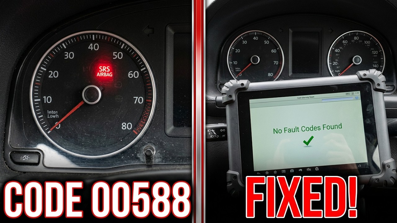 Volkswagen Caddy 2008 airbag light on, code 00588. Fault finding and repair.