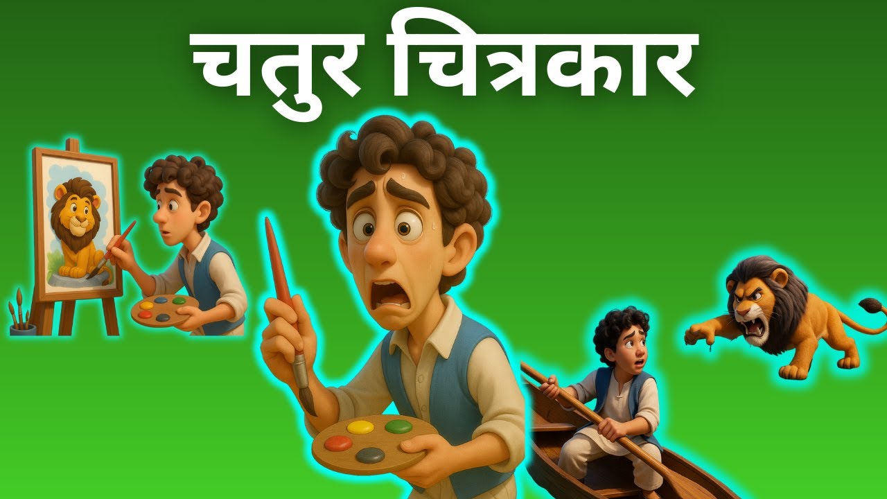 चतुर चित्रकार |Chatur Chitrakar|#HindiPoem #MoralStory #Kahani #HindiKavita  #PainterAndLion |class5