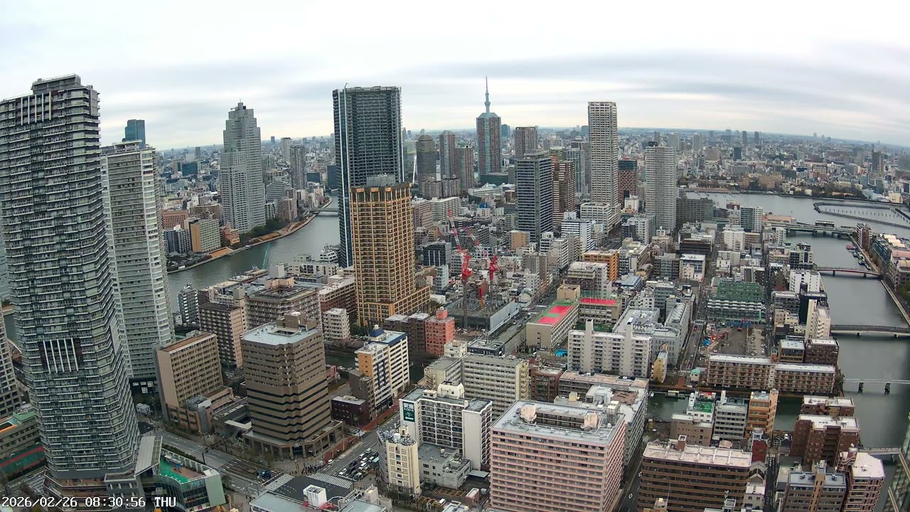 東京ライブカメラ 4K | スカイツリー＆隅田川 | 東東京の景色 | 2026-02-26