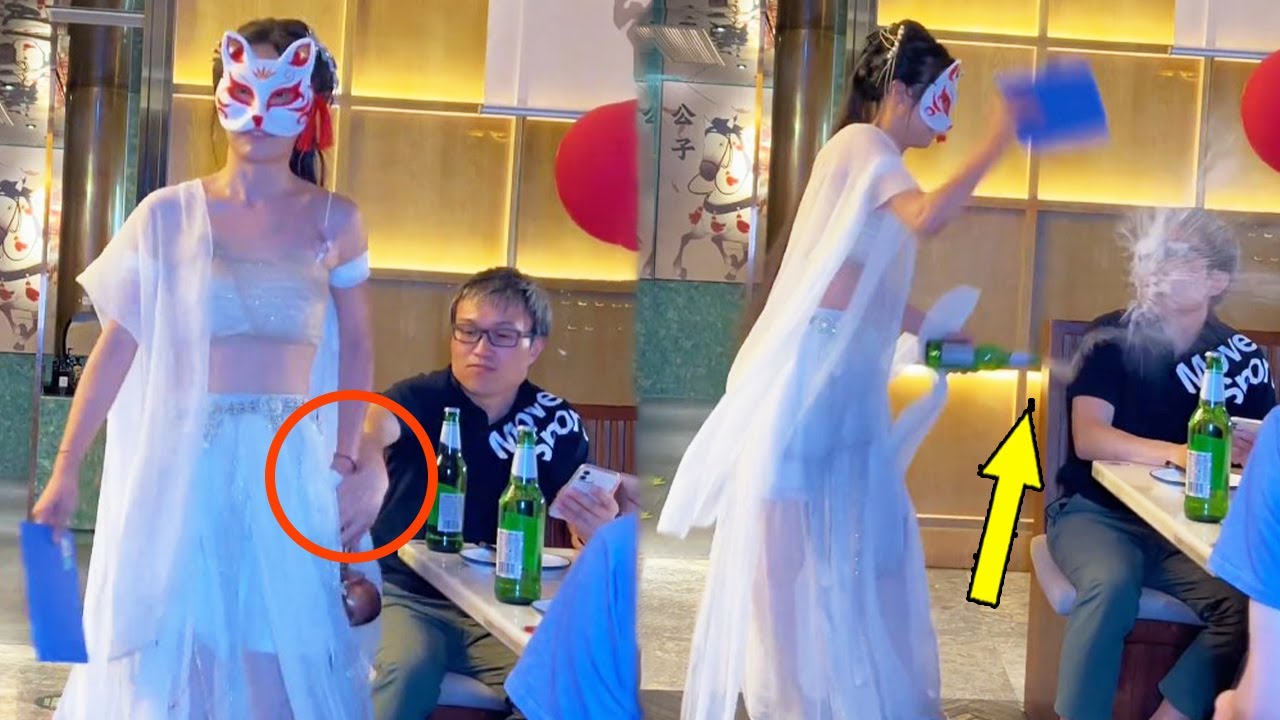 Pretty Waitress Was Teased By Man, Opened Bottle To Get Revenge On Him!