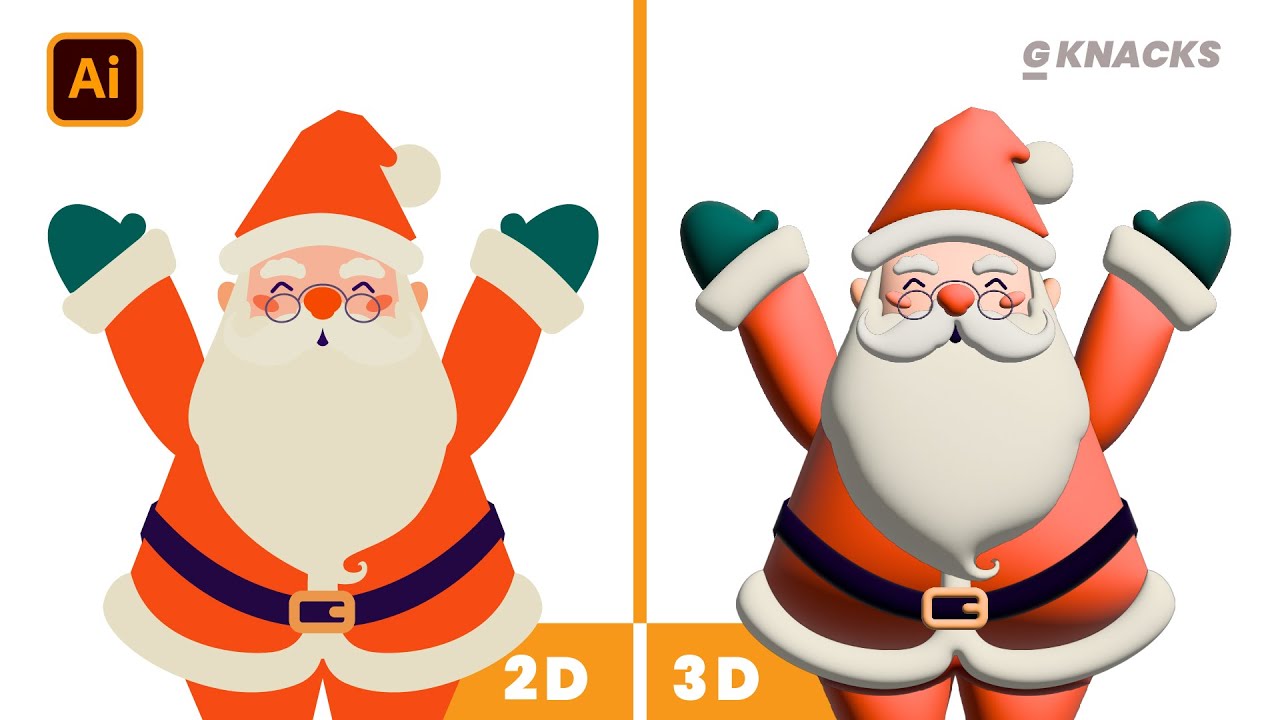 2D to 3D Santa (Christmas) in Adobe Illustrator