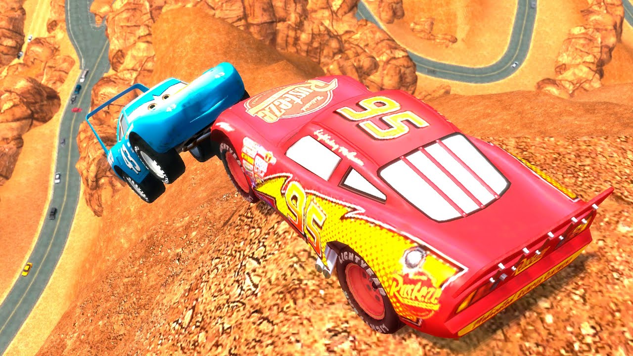 GTA 4 Lightning McQueen vs King Dinoco Cliff Drops & Crashes ep.3