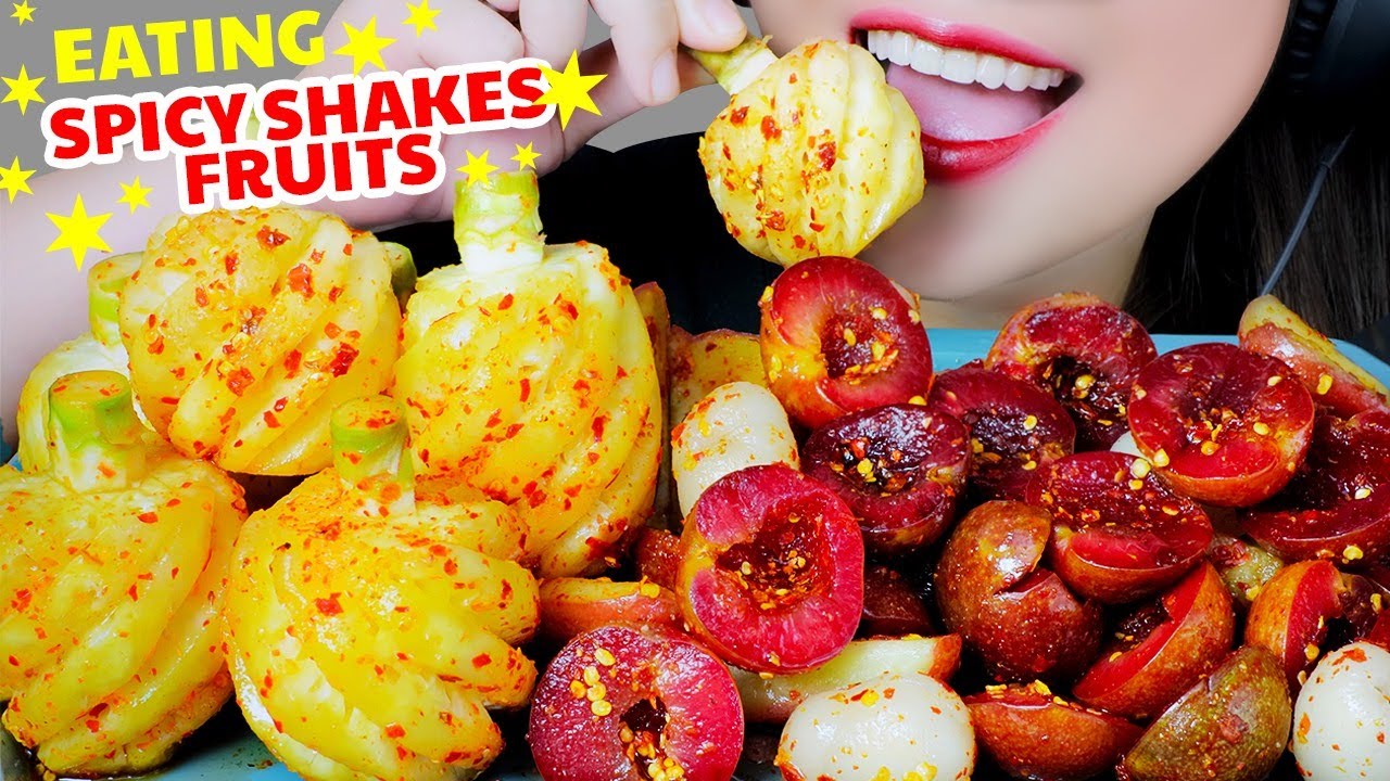 ASMR SPICY SHAKEN FRUIT (PLUM , WATER APPLES , PINEAPPLE , RAMBUTAN) EATING SOUND | LINH-ASMR