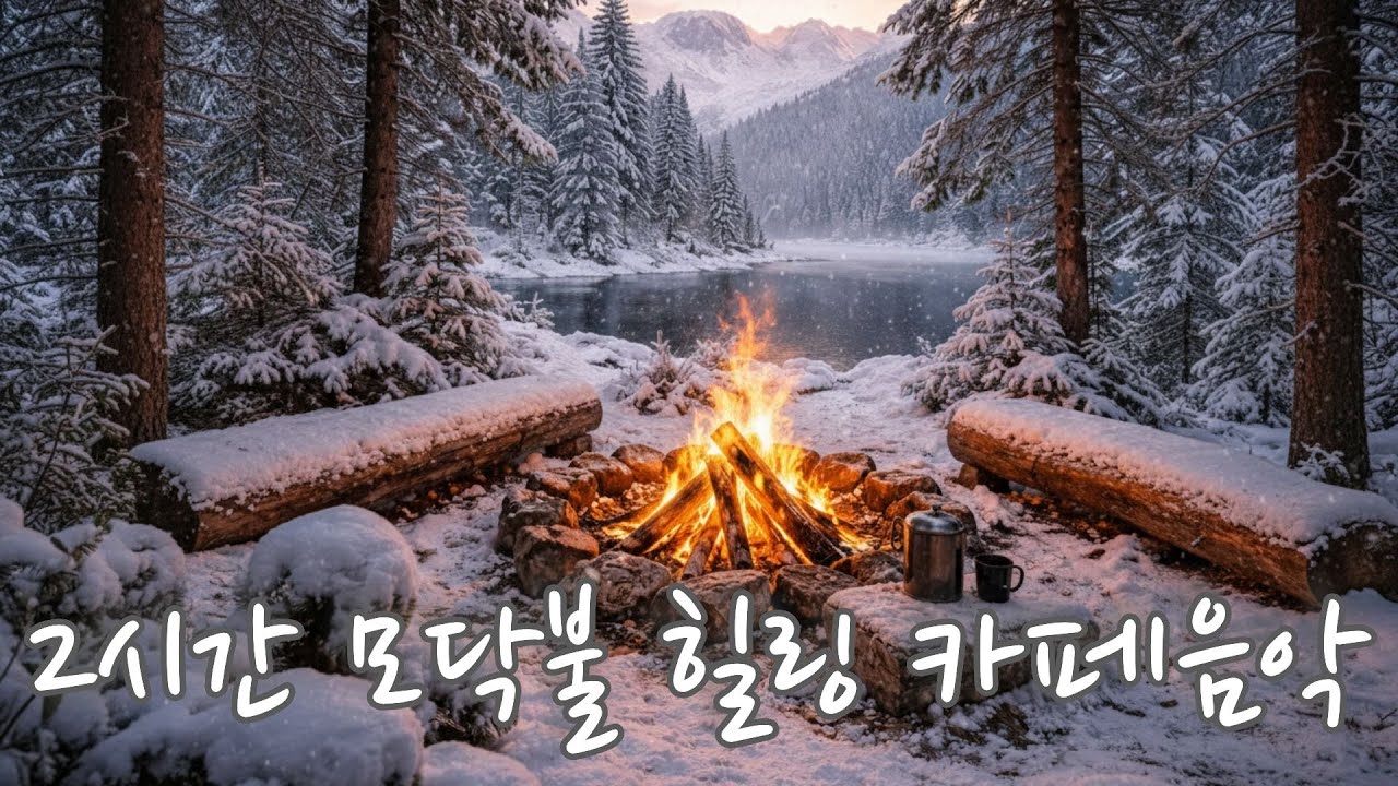 2시간 모닥불 영상 🔥 힐링 카페음악 | 겨울 숲 감성 어쿠스틱 플레이리스트