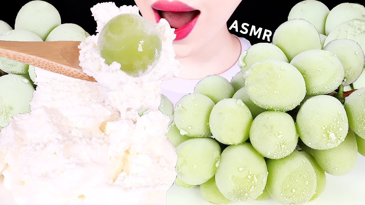 ASMR FROZEN GRAPE SHINE MUSCAT, WHIPPED CREAM 생크림 듬뿍 얼린 샤인머스켓, 포도 EATING SOUNDS MUKBANG 얼린 과일먹방