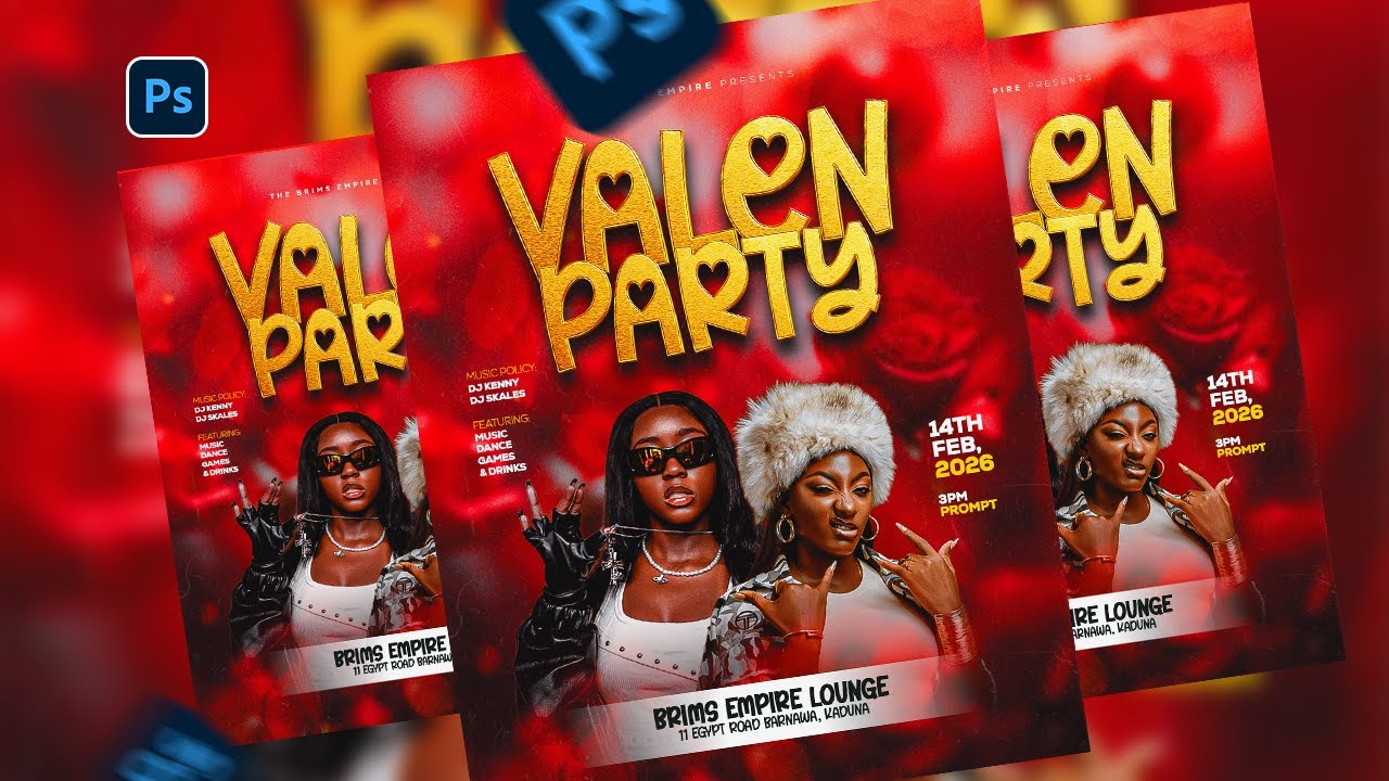 VALENTINE’S DAY PARTY FLYER DESIGN TUTORIAL 🔥 STEP-BY-STEP (PHOTOSHOP)