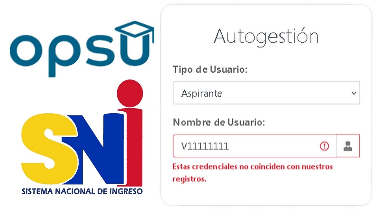 OPSU-SNI Credenciales no coinciden con registros