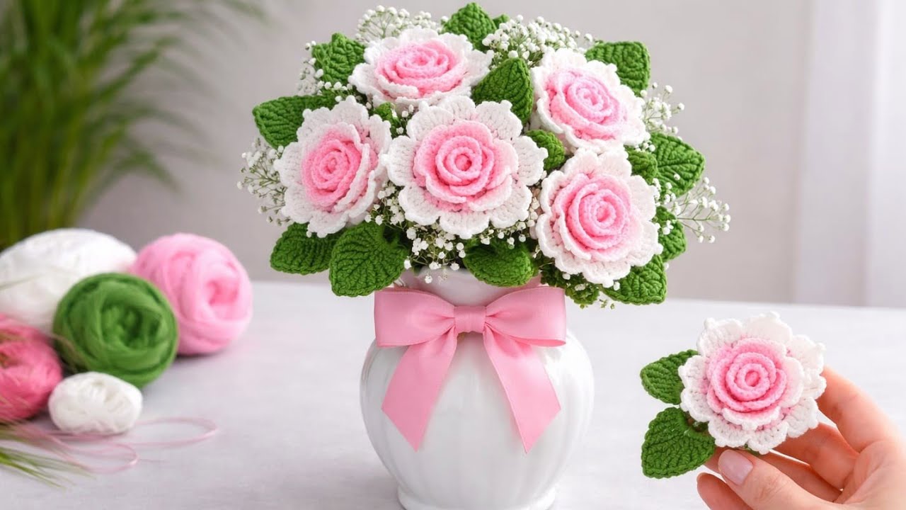 3D 🌸Crochet Flower Very Easy Crochet Rose Bouquet Flower Making For Begginers🌸#Crochet