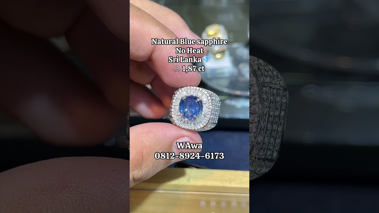 Natural Blue Sapphire💎Sri Lanka NH(No Heat)⚖️1,87 ct Di Balut Ring Silver Micro Setting,Harga 4,5jt