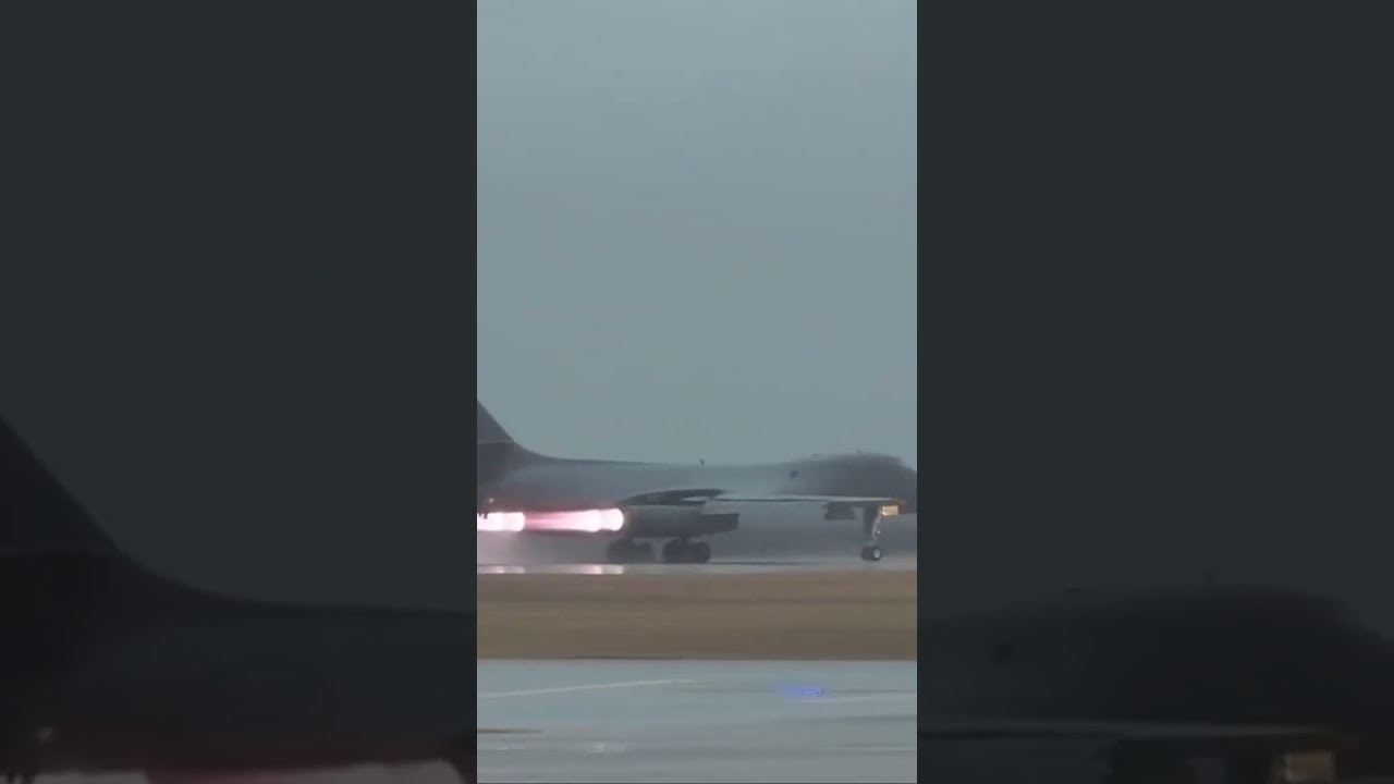 USAF -B1-Bomber Takeoff from AirForce Base.
