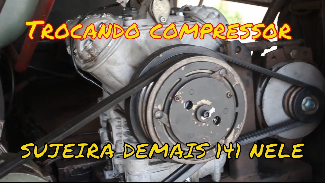 Trocando o compressor do ar condicionado do ônibus , retificado limpeza com 141 b e instalação  (01)