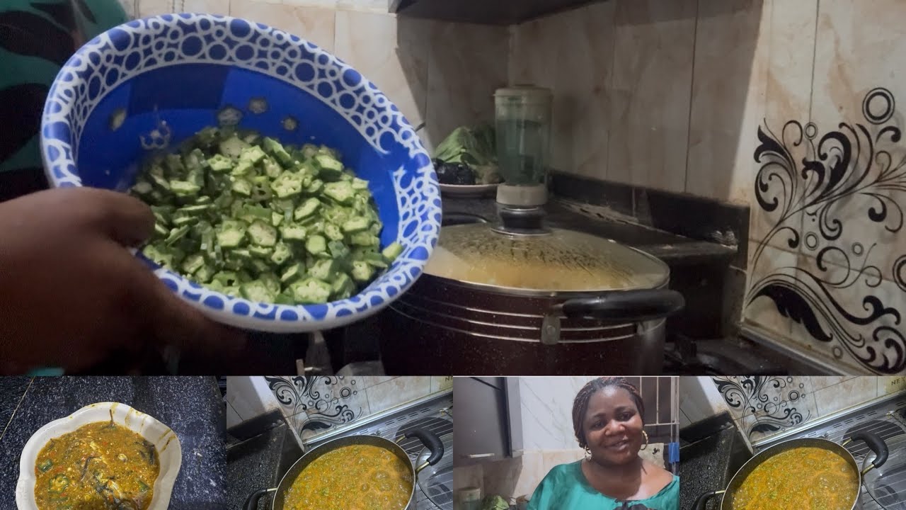 How I made fresh okra soup with cow intestine and iced fish 