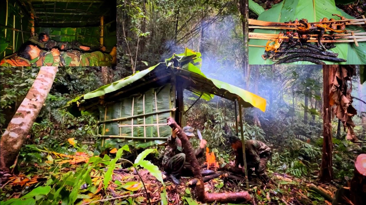 PHẦN 3 KỸ NĂNG SINH TỒN NƠI HOANG DÃ , LÀM CHỖ TRÚ ẨN BẰNG LÁ CHUỐI  , CÁCH LỢP MÁI CHỐNG MƯA