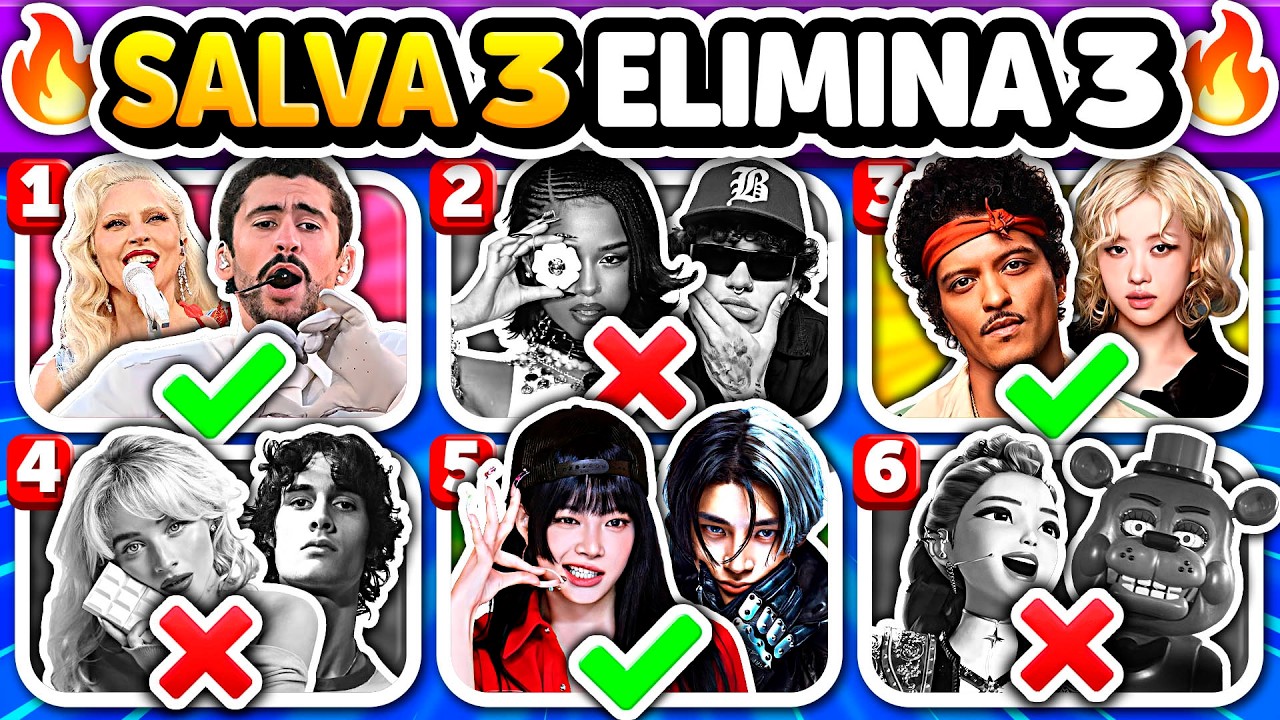 SALVA 3 y ELIMINA 3 Canciones 🚫 ¿Podrás Decidir? 🤯 Tiktok, Películas, Rock, Anime | Club Quiz Trivia