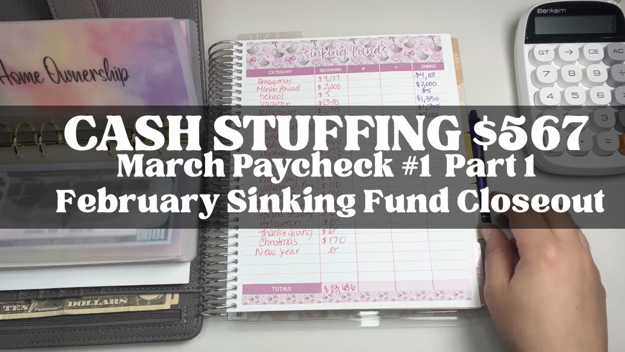 CASH STUFFING $567 | Splitting a Bi Weekly Paycheck | February Sinking Funds Closeout