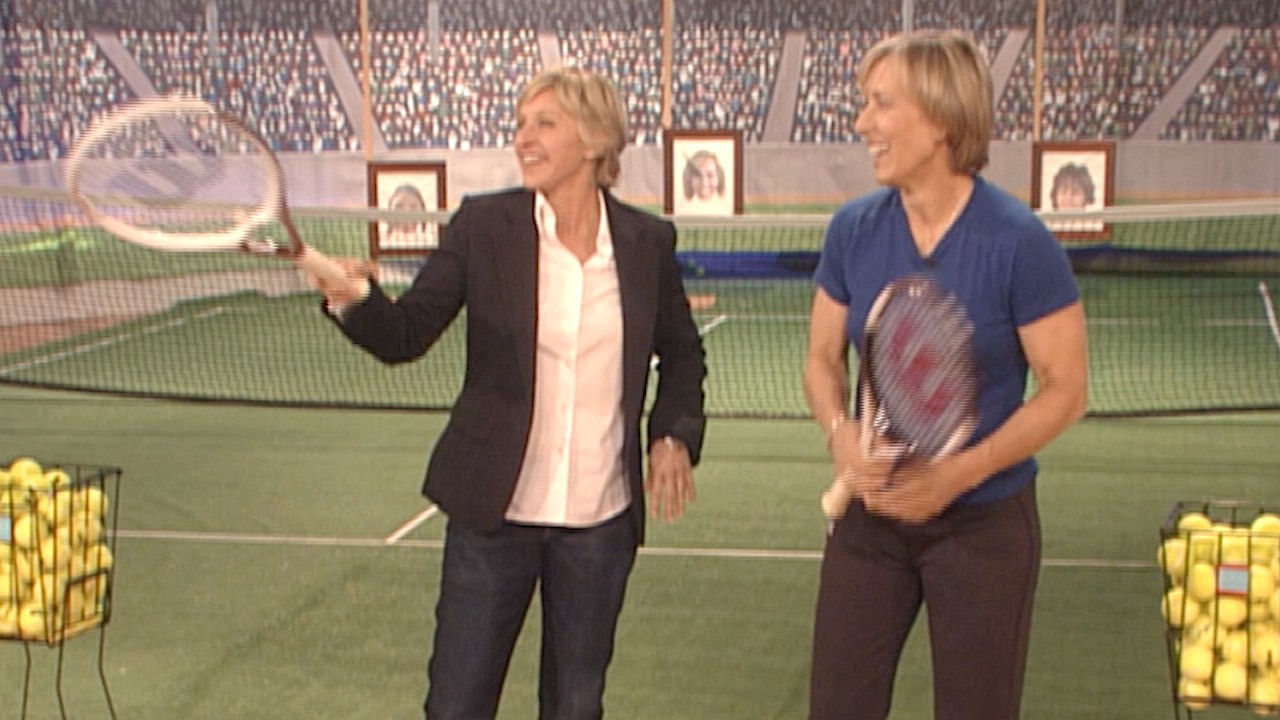 Ellen Hits Tennis Balls at the Audience