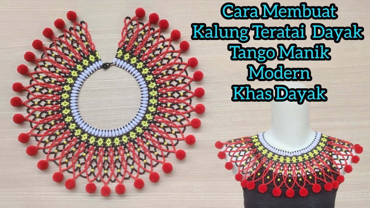 beaded necklace tutorial | cara membuat kalung teratai dayak tango manik modern | kalung manik dayak
