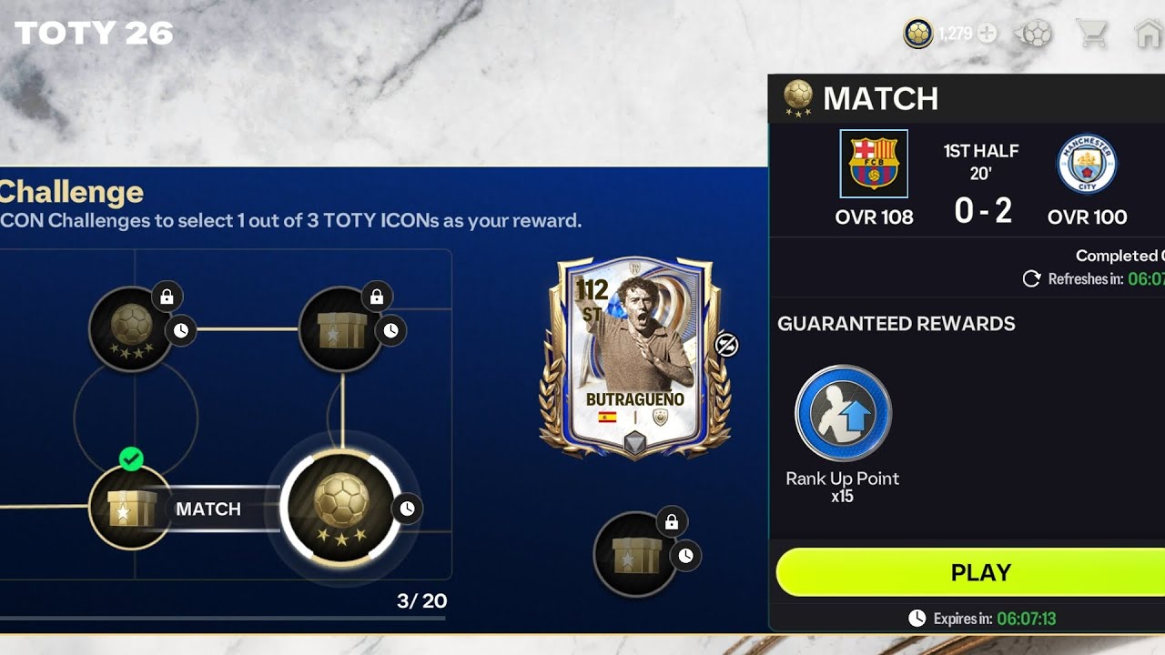 FC Barcelona vs. Manchester City. Toty Icon Challenge. FC Mobile 