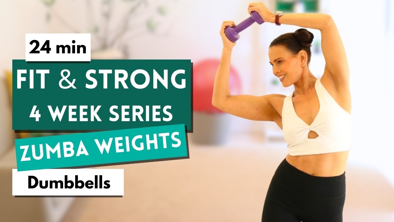 24 Min Zumba & Standing Weights Workout | Day 20 Fit and Strong February | Cardio Strength Intervals